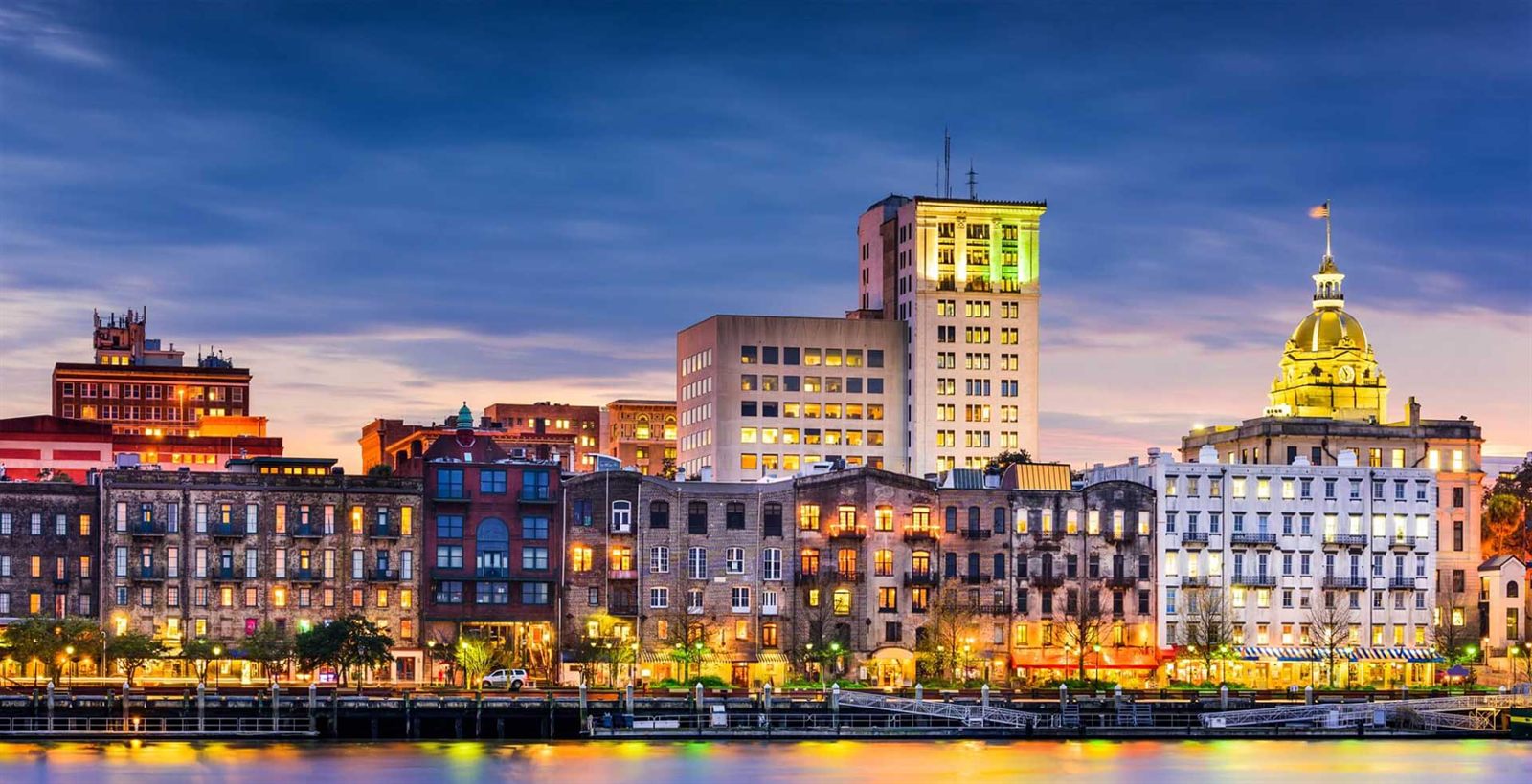 Savannah riverfront at dusk